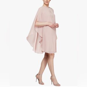 S.L. Fashions Women's Floral Foil Print Sheath Dress with Chiffon Capelet